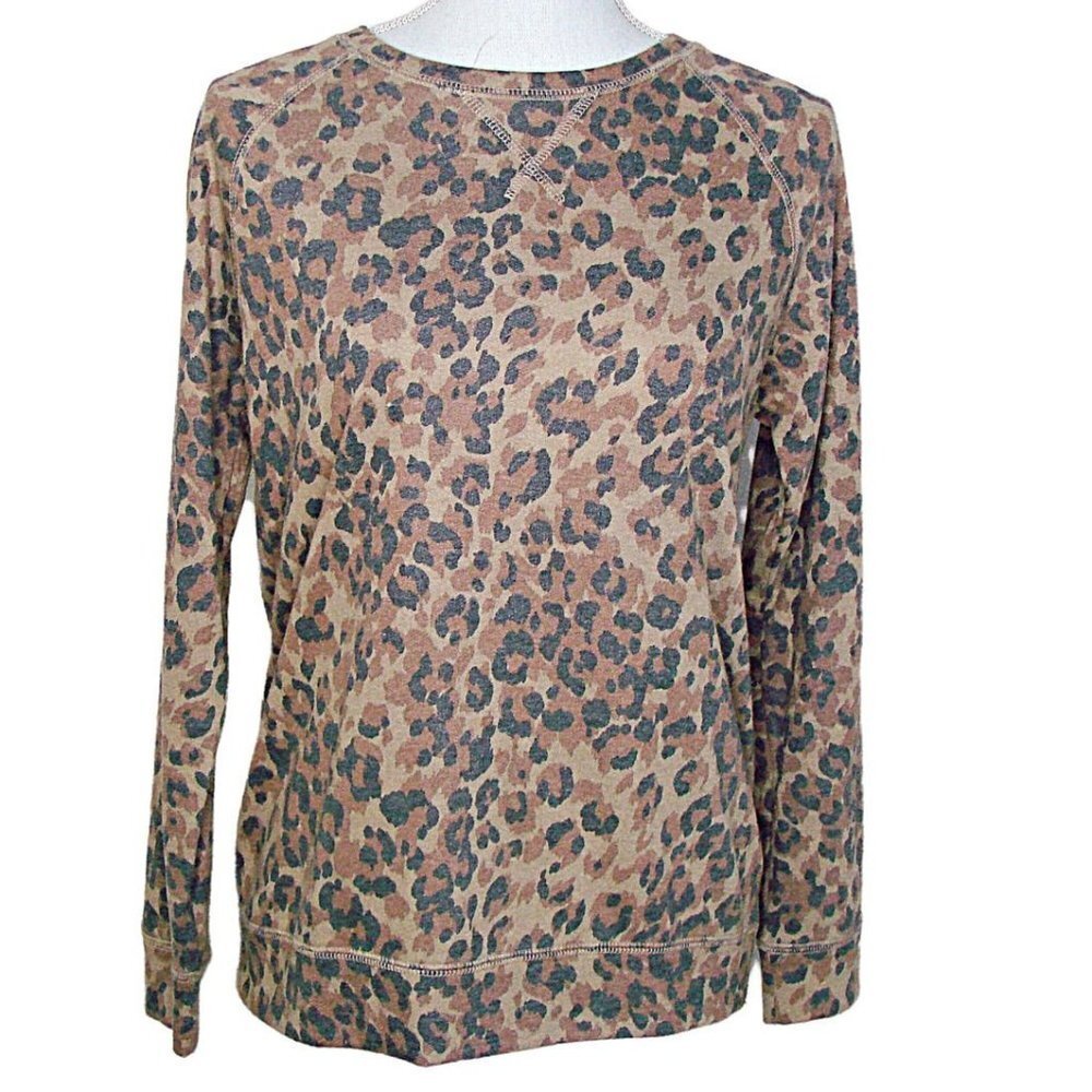 C&C California Womens Leopard Print Raglan Long Sleeve Sweater Sweatshirt Size S